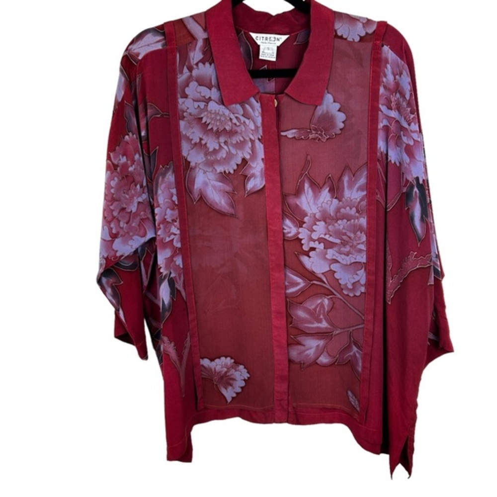 Citron Santa Monica 100% Silk Button Down Blouse women’s Small
